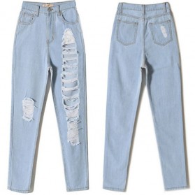 Celana Jeans Wanita Holes Denim Trousers Size L - Blue - 4