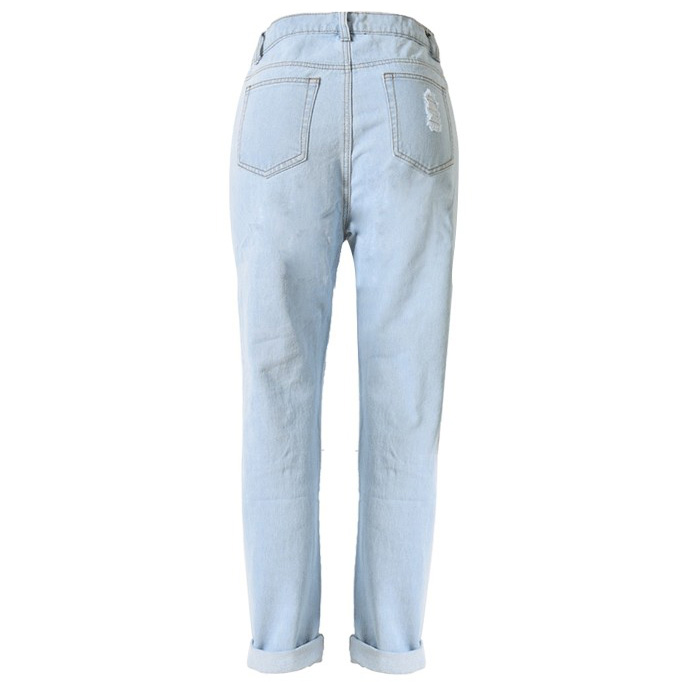 Celana Jeans Wanita Holes Denim Trousers Size L Blue 