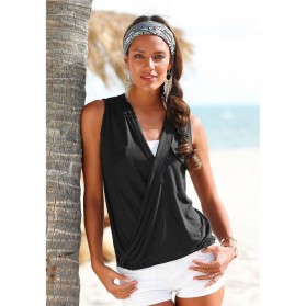 Baju Pantai Wanita Sleeveless V Neck Beach Shirt Size M - Black - 2