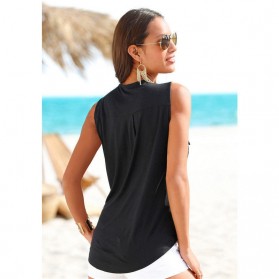 Baju Pantai Wanita Sleeveless V Neck Beach Shirt Size M - Black - 3