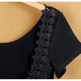 Kaos Katun Sexy Wanita Hollow Backless Lace Shirt Size L / T-Shirt - Black - 6