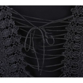 Kaos Katun Sexy Wanita Hollow Backless Lace Shirt Size L / T-Shirt - Black - 7