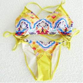 Bikini Wanita Motif Floral Size S - Yellow - 4