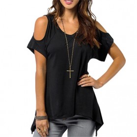 Kaos Katun Wanita Strapless V Neck Size S / T-Shirt - Black - 1