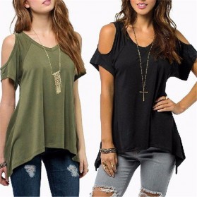 Kaos Katun Wanita Strapless V Neck Size S / T-Shirt - Black - 3