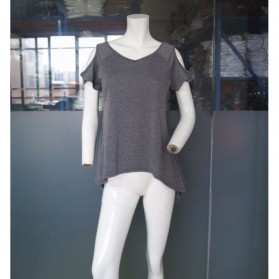 Kaos Katun Wanita Strapless V Neck Size S / T-Shirt - Black - 5