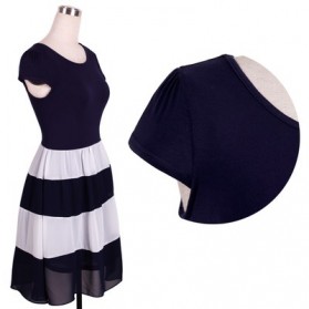 Dress Wanita Short Sleeve Chiffon Vintage Dress Size L - Navy Blue - 4