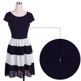 Dress Wanita Short Sleeve Chiffon Vintage Dress Size L - Navy Blue - 5