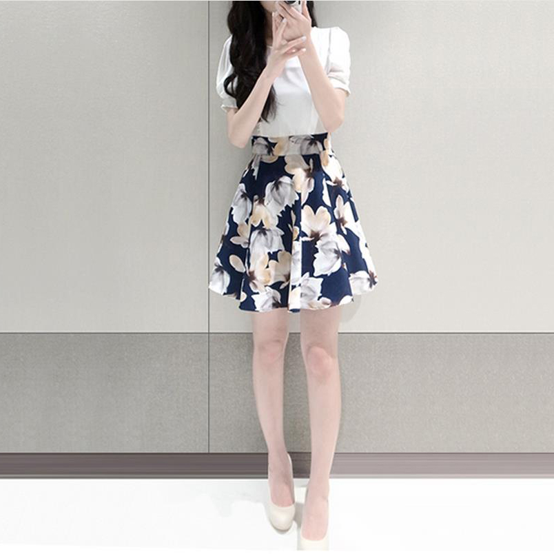 Dress Wanita Big Flower Korean Style Dress Size L White 