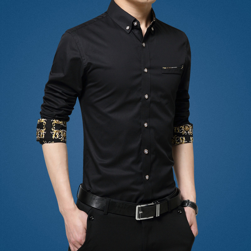  Kemeja Lengan Panjang Pria Slim Fit Size L Black 