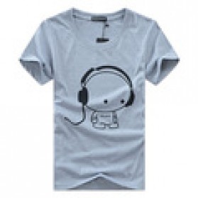 Kaos Katun Pria T-Shirt Headphone O Neck Size L - Gray - 1