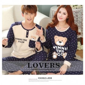 Piyama Couple Pria Model Beruang Polkadot - Size XXL - Blue - 3