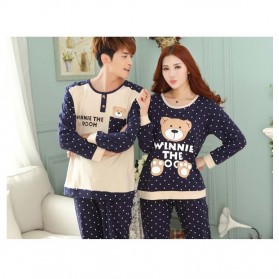 Piyama Couple Pria Model Beruang Polkadot - Size XXL - Blue - 5