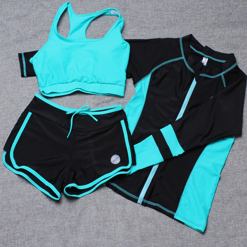 Baju Renang Wanita Long Sleeve Rash Guard Swimsuit Set Size M Green 1 .
