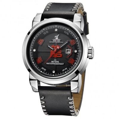 Weide Jam Tangan Analog Strap Kulit - UV1509 - Black/Red 