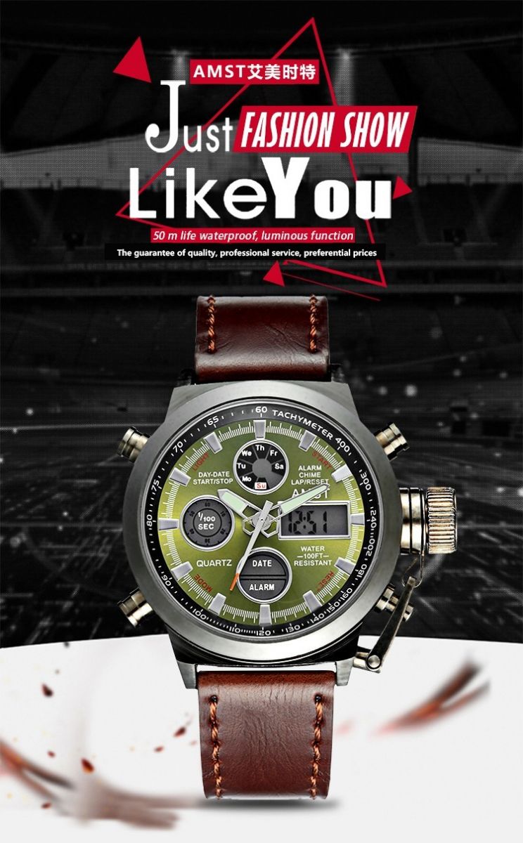 AMST Jam Tangan Digital Analog Pria - AM3003 - Brown/Black 