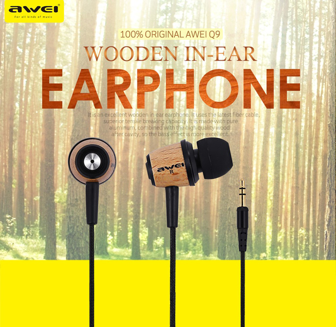 Awei Earphone Wood Design - ES-Q9 - Wooden Awei Earphone Wood Design - ES-Q9 - Wooden