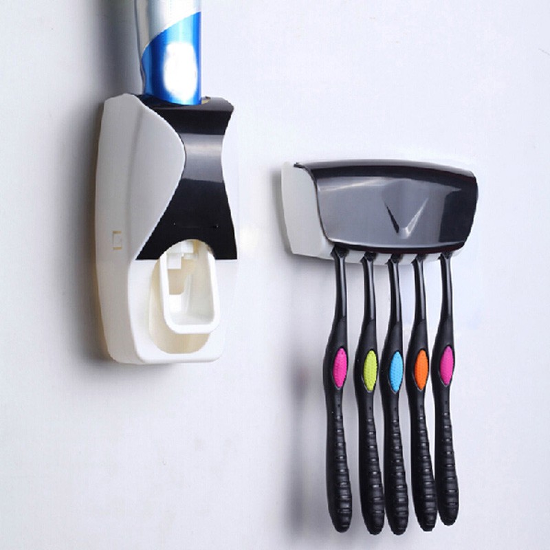 Dispenser Odol dengan Holder Sikat Gigi Black Dispenser Odol dengan Holder Sikat Gigi Black