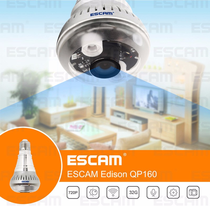 ESCAM Edison QP160 Bulb Wireless IP Camera CCTV 1/4 Inch 