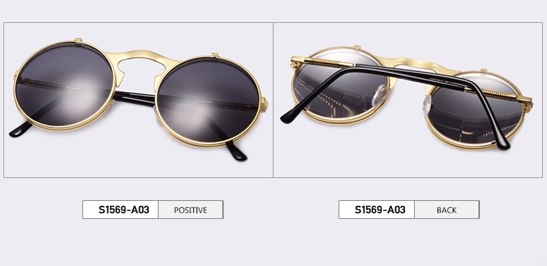 AOFLY Kacamata  Hitam Round Vintage Steampunk Sunglasses 
