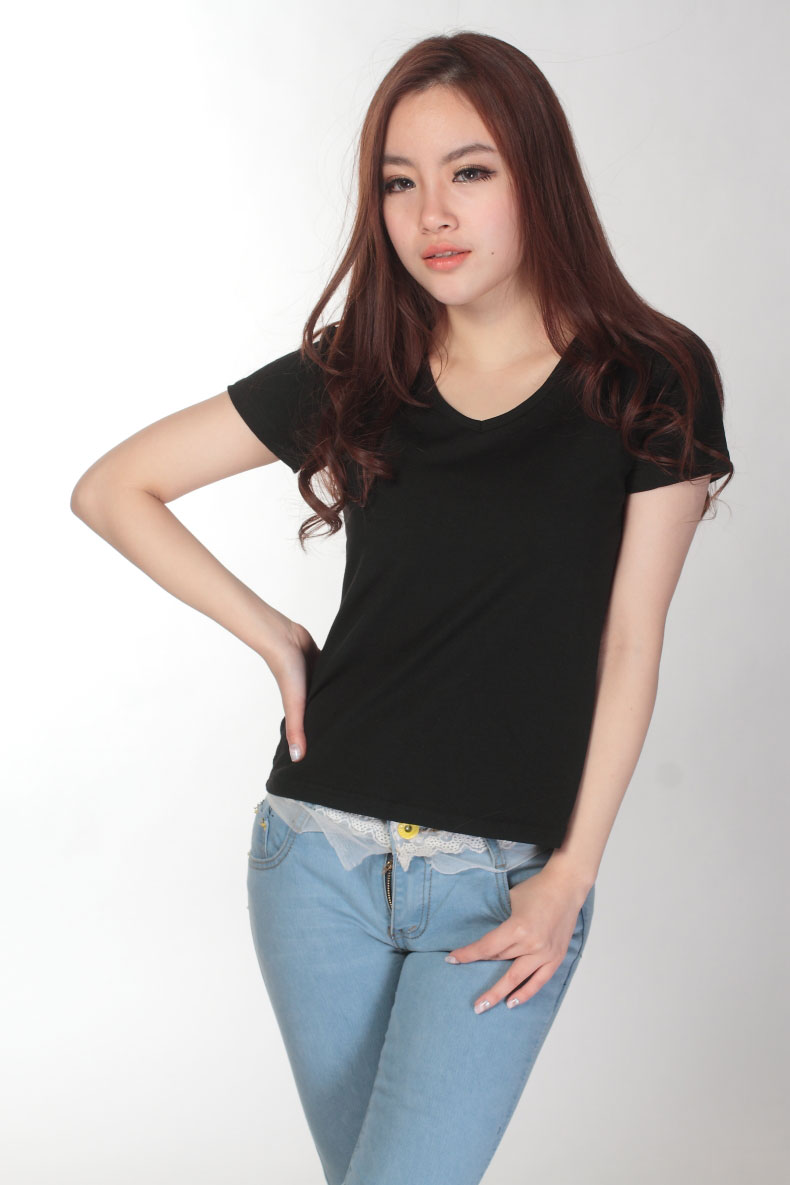 Kaos Polos Katun Wanita V Neck Size S - 81105 / T-Shirt 