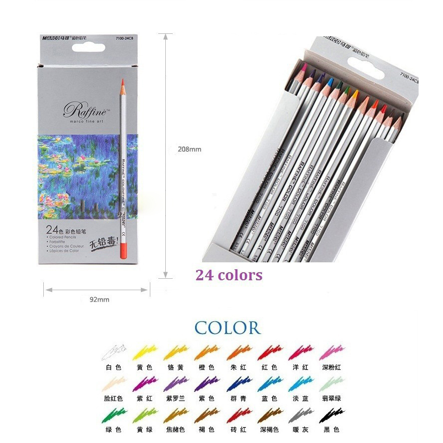 Marco Raffine Pensil Warna Drawing Sketches 24 Colors Multi Color