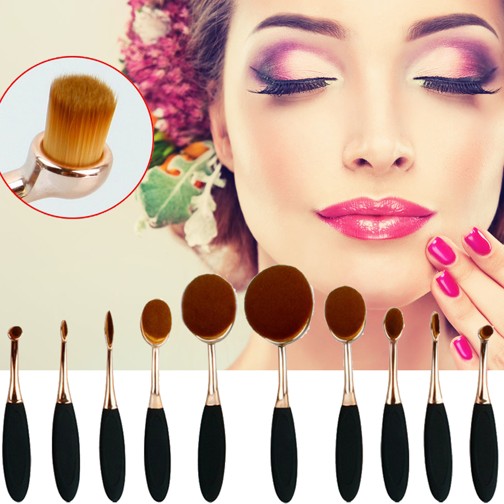 Kuas Kosmetik Make  Up  Oval Brush Wajah 10 PCS Black 