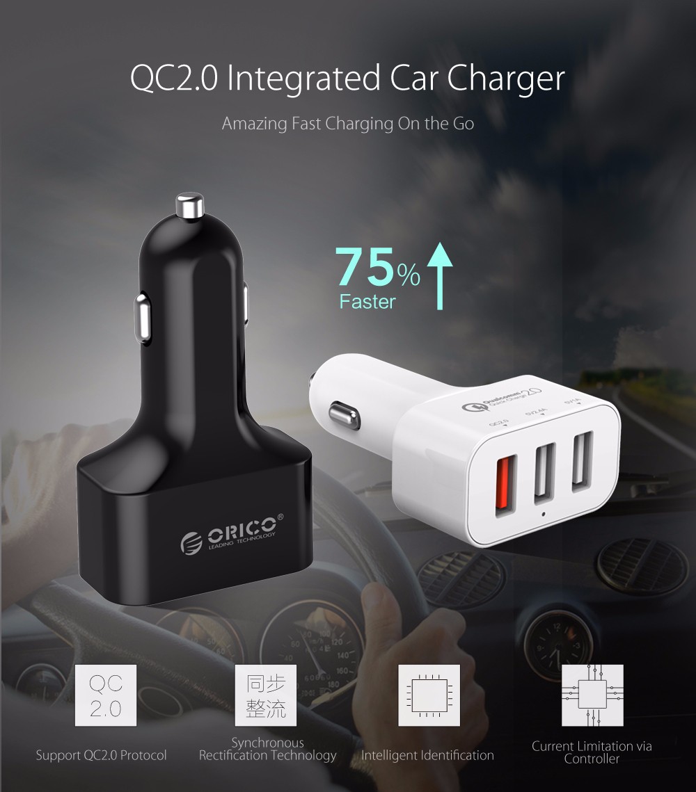 orico usb car charger 3 port with qualcomm charge 2 orico usb car charger 3 port with qualcomm charge 2