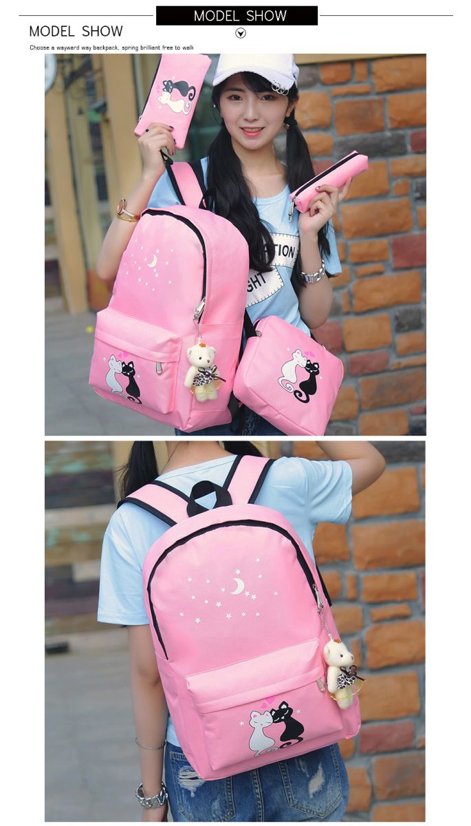 Paket Tas  Ransel Anak 8 in 1 Sekolah  Printing Kucing 