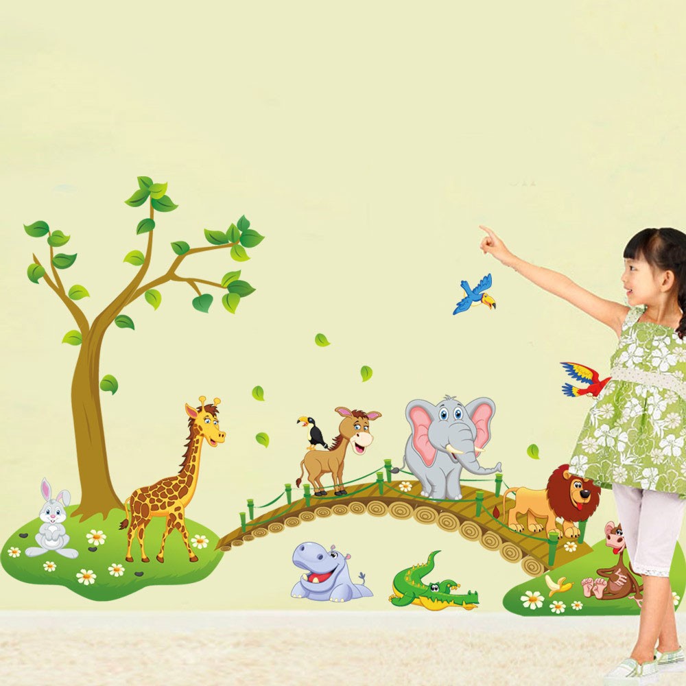 Sticker Dinding DIY Wallpaper Kids Cartoon Animal Multi Color