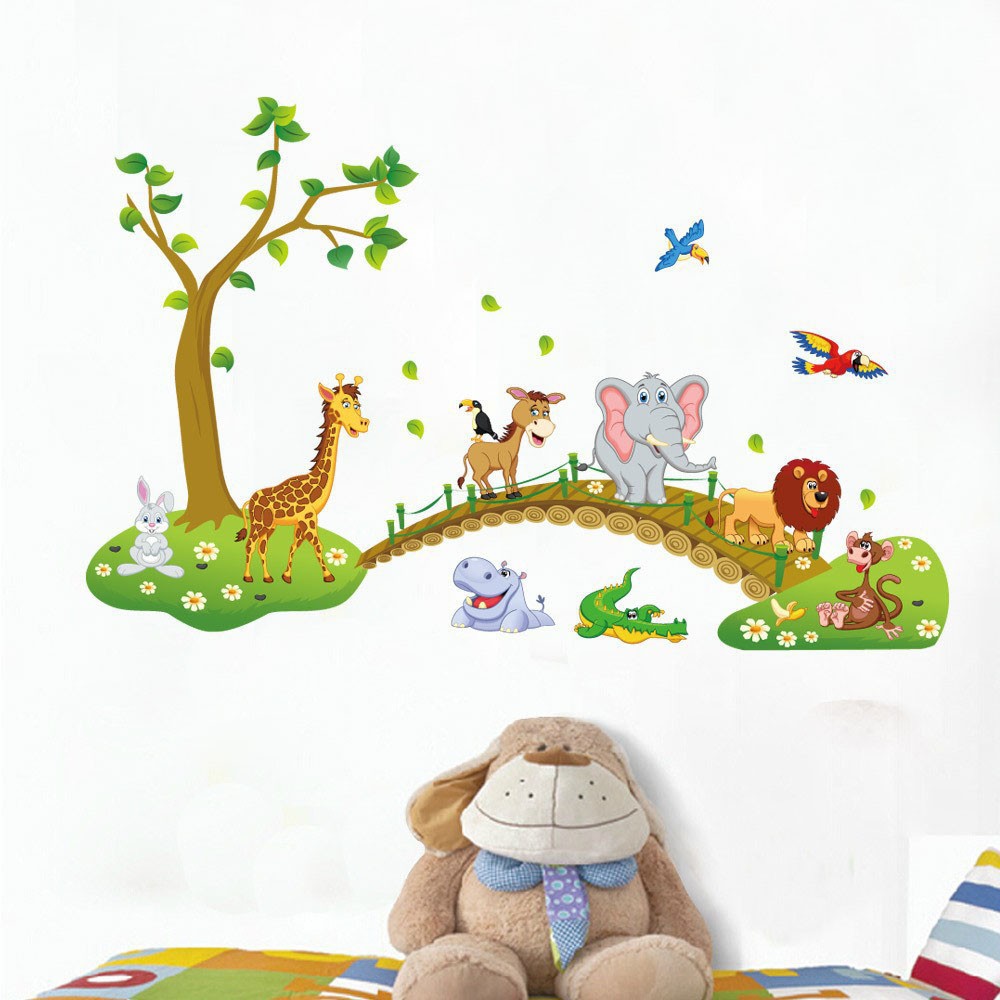 Sticker Dinding DIY Wallpaper Kids Cartoon Animal Multi Color