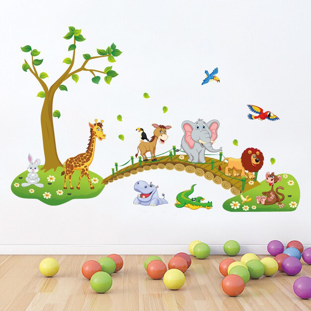 Sticker Dinding DIY Wallpaper Kids Cartoon Animal Multi