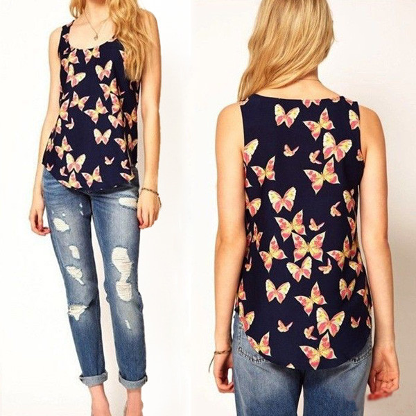 Tank Top U Can See Wanita Motif Butterfly Size M - Black 