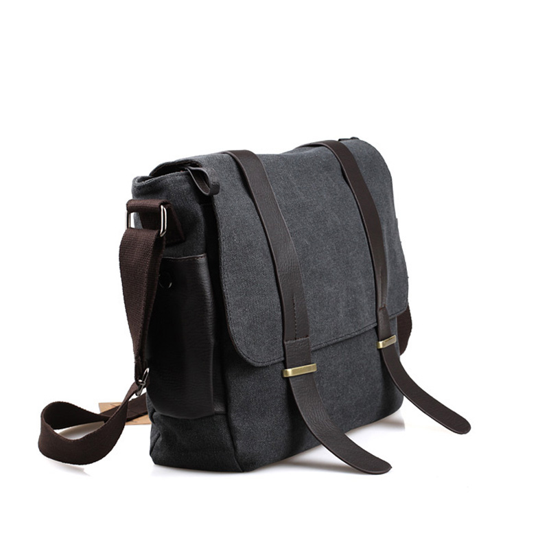  Tas  Selempang Pria  Korean Canvas Messenger Bag Black 