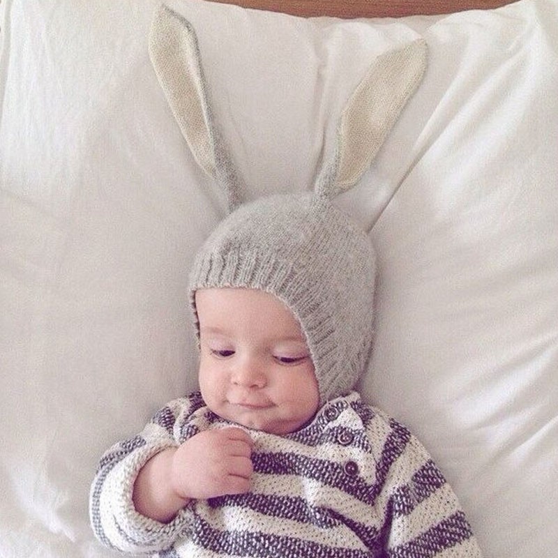 Topi Kupluk Bayi Lucu Model Bunny Ear - Gray 