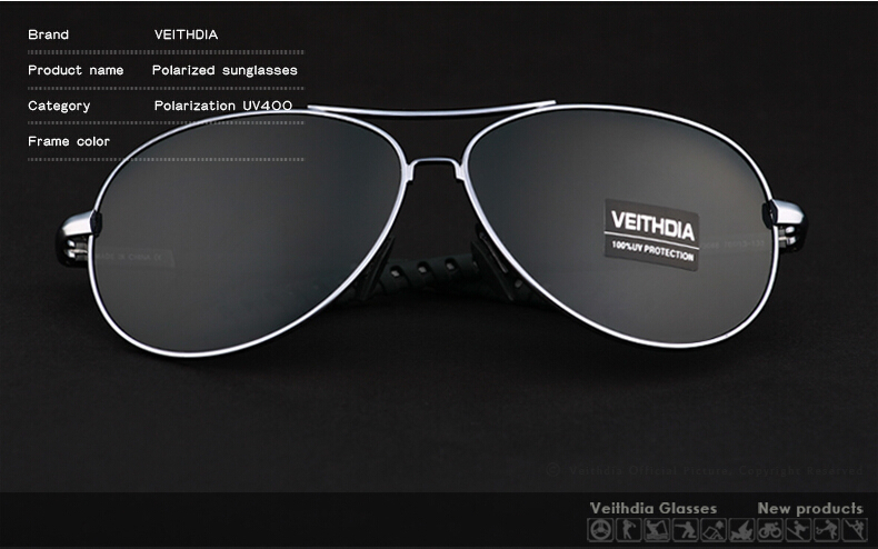 Veithdia Kacamata  Aviator Polarized Sunglasses Black 