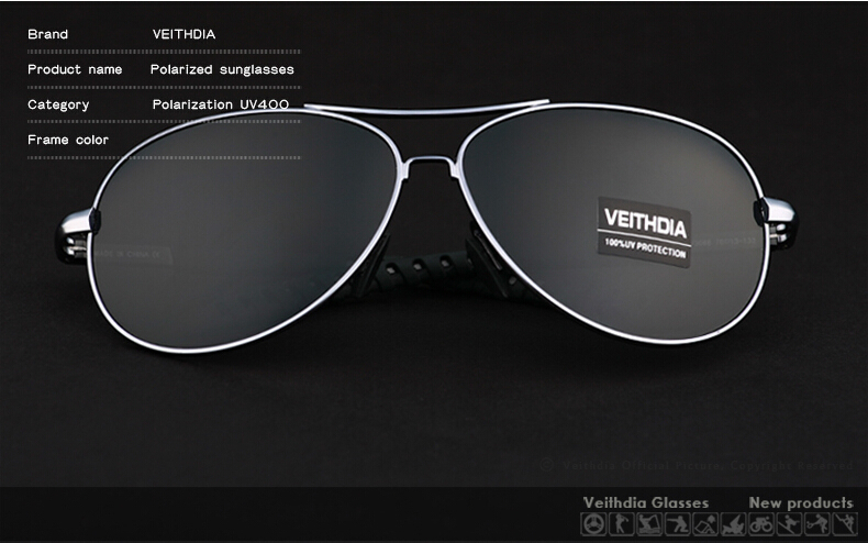 Veithdia Kacamata  Aviator Polarized  Sunglasses Black 