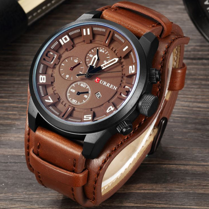 Curren Jam Tangan Kulit Analog Pria  MK5 Black 