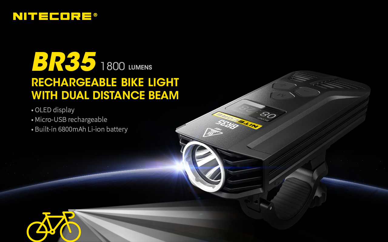 NITECORE BR35 1800 Lumen LED USB Rechargeable Bike Headlight w AC Power Adapter