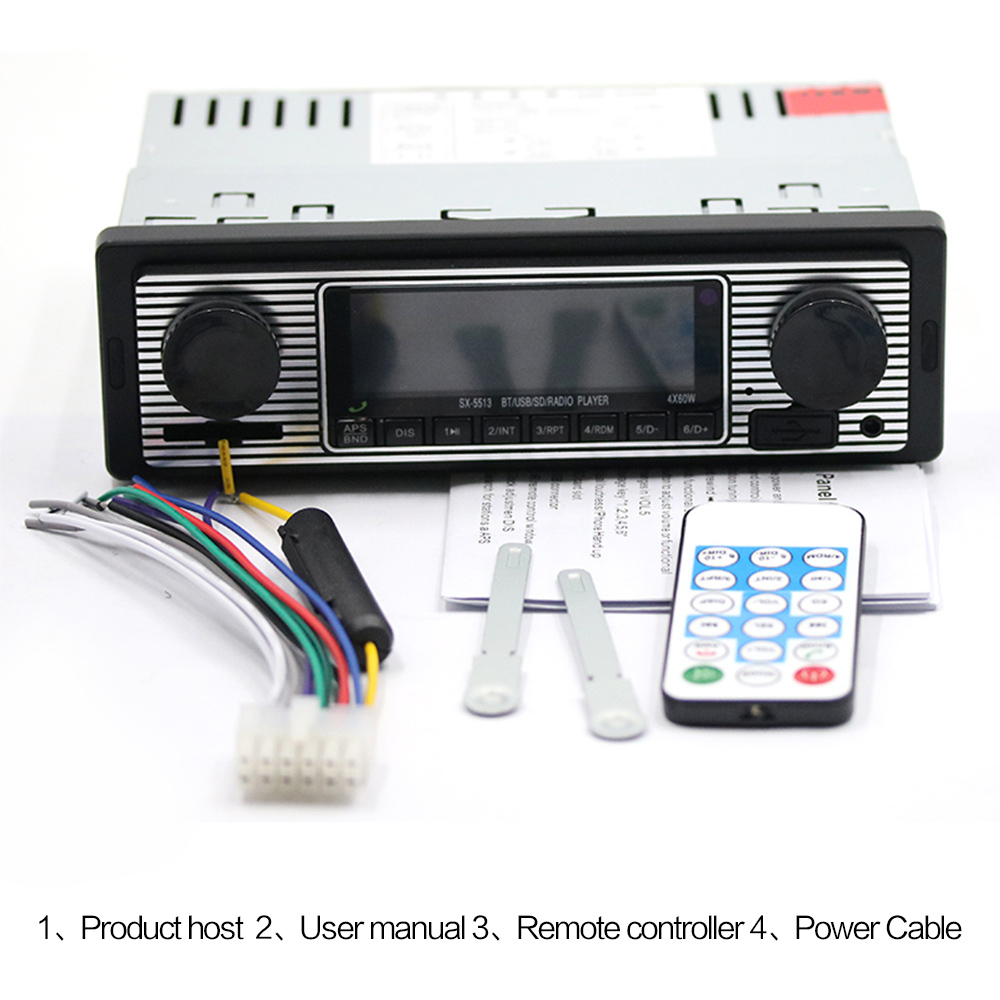 Audio Player Mobil 12V 1Din FM Receiver AUX USB SD Card Slot Black