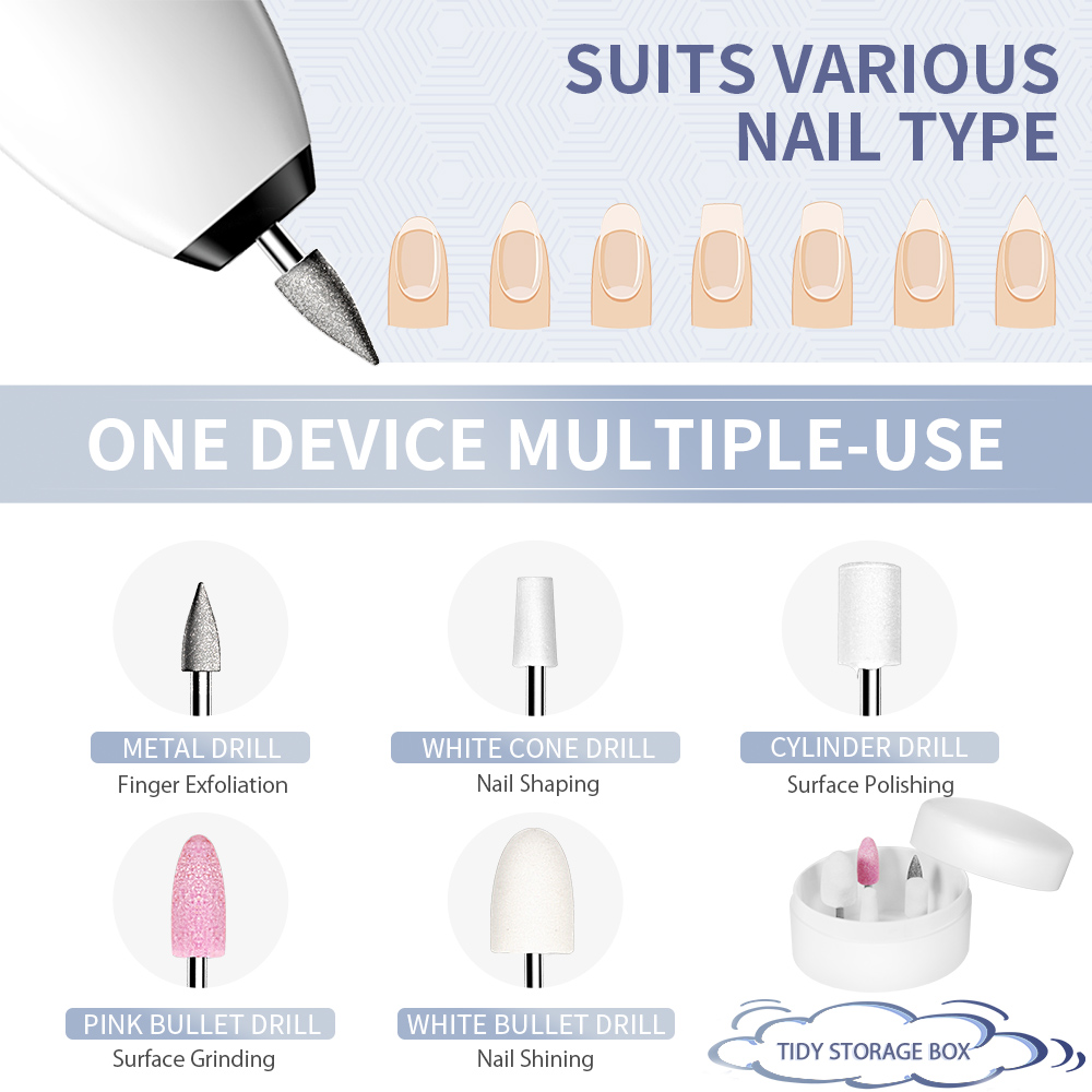 ANLAN MJQ02-02 Alat Perawatan Kuku Manicure Pedicure Electric Nail Polisher - ALMJQ02-02 - White - JakartaNotebook.com
