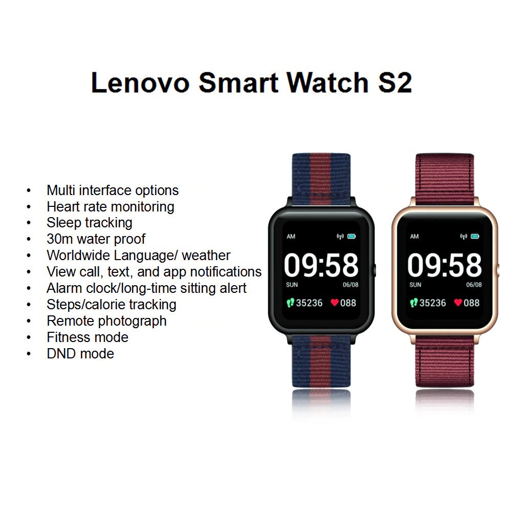 Lenovo S2 Smartwatch Sport Tracker Heart Rate Monitor Android iOS - Black -  JakartaNotebook.com